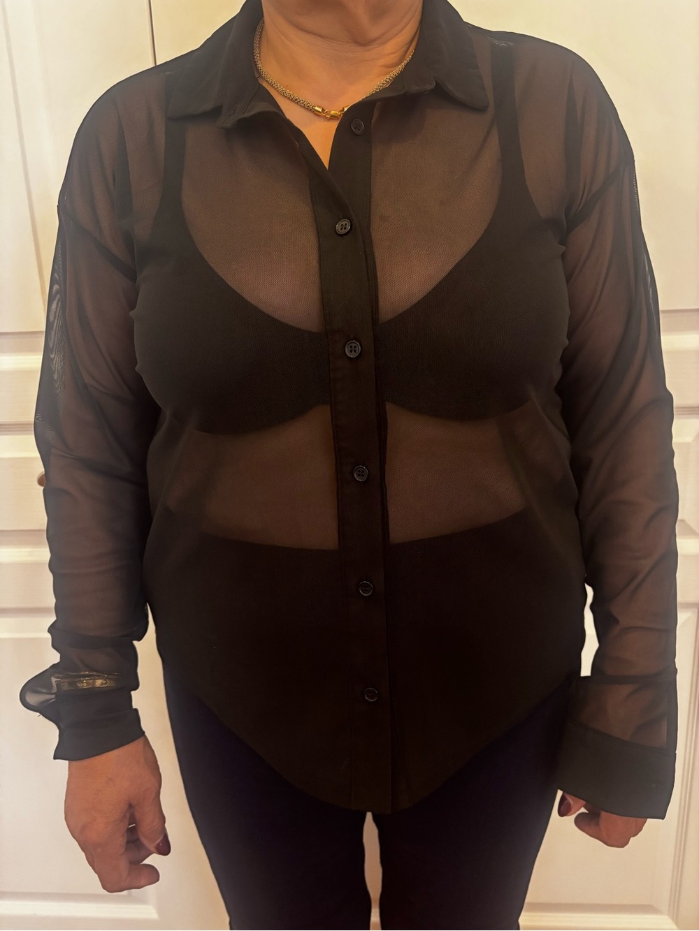 Sheer Black Button-Front Women's Shirt